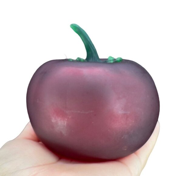 Vintage Hand Blown Large Tomato Hand Made Frosted Glass Paperweight Hollow 4”T - Picture 1 of 14